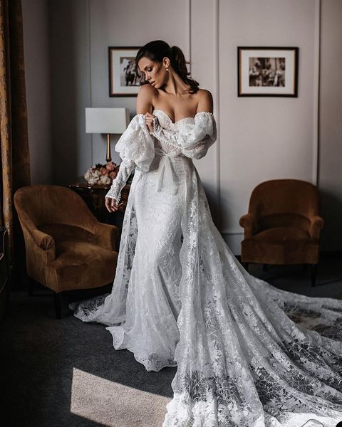 mermaid wedding dresses long sleeve appliques sequins beads strapless with detachable train lace illusion custom made bridal dresses robe de, White
mermaid wedding dresses long sleeve appliques sequins beads strapless with detachable train lace illusion custom made bridal dresses robe de, White