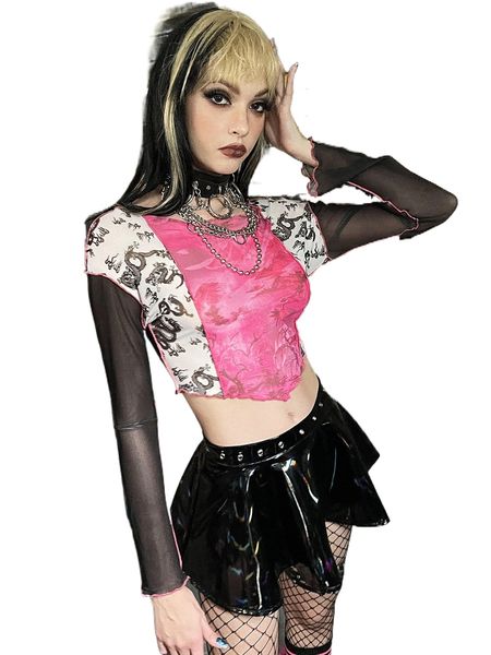 dragon print contrast mesh panel l.ettuce t.rim t.op g48k#, White
dragon print contrast mesh panel l.ettuce t.rim t.op g48k#, White