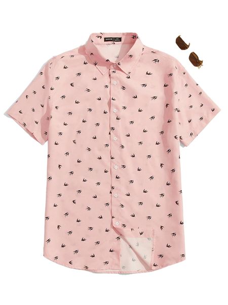 men bird print button front shirt m0jn#, White;black