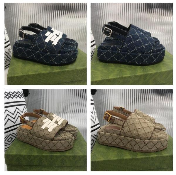 luxury women platform sandal ankle adjustable buckle loafers canvas upper leather trim designer slippers green blue, Black 
luxury women platform sandal ankle adjustable buckle loafers canvas upper leather trim designer slippers green blue, Black