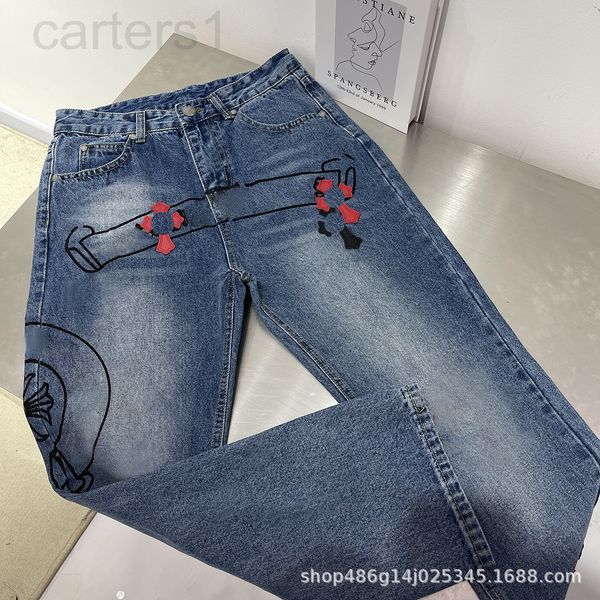women's jeans designer ch wash water pasted leather embroidered cross small straight jeans high street middle low waist loose wide trou, Blue
women's jeans designer ch wash water pasted leather embroidered cross small straight jeans high street middle low waist loose wide trou, Blue