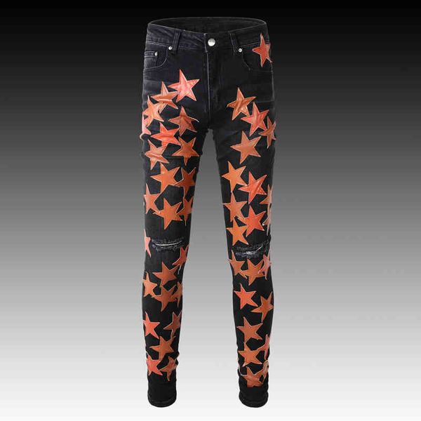 men's jeans fashion brand star printed pierced jeans men's summer slim straight elastic youth high-end trend pants h883, Blue
men's jeans fashion brand star printed pierced jeans men's summer slim straight elastic youth high-end trend pants h883, Blue