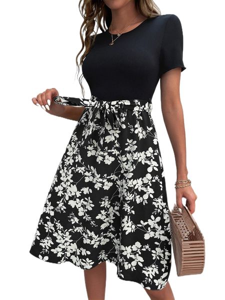 floral print belted dress w6vm#, Black;gray
floral print belted dress w6vm#, Black;gray