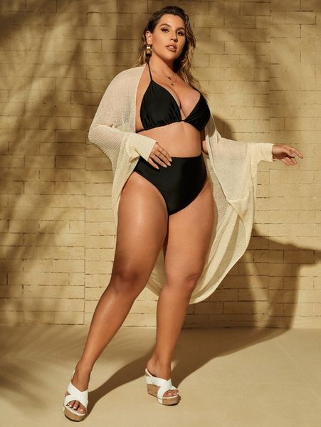 plus 1pc solid dolman sleeve sheer cardigan 76bb#, Black
plus 1pc solid dolman sleeve sheer cardigan 76bb#, Black