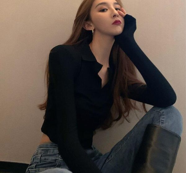 women's knits tees wear autumn new black v-neck long sleeve lapel t-shirt bottoming shirt high waist tight stretch cropped #m-xxl, White
women's knits tees wear autumn new black v-neck long sleeve lapel t-shirt bottoming shirt high waist tight stretch cropped #m-xxl, White