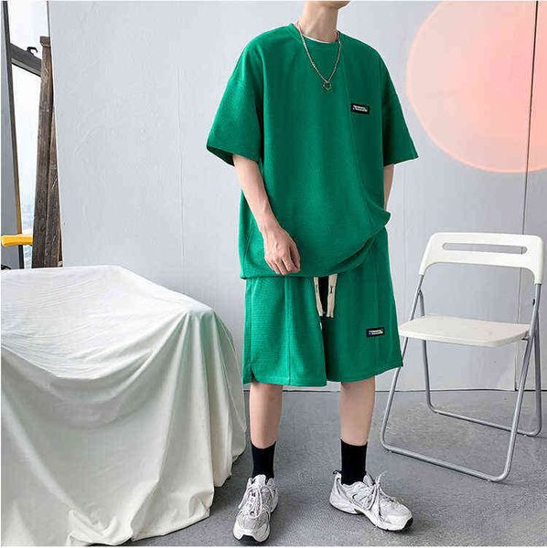 2022 new waffle summer sports suit trendy t-shirt short sleeve shorts casual fashion t shirts for poloshirt shirt men t-shirts, White;black 
2022 new waffle summer sports suit trendy t-shirt short sleeve shorts casual fashion t shirts for poloshirt shirt men t-shirts, White;black