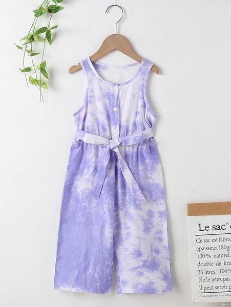 toddler girls button front tie dye tank jumpsuit she, Blue