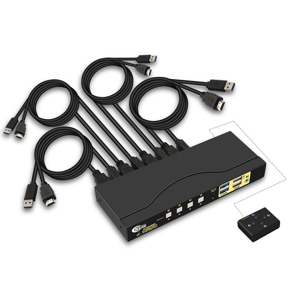 cklau 4 port kvm hdmi switch with digital audio, all input cables and 2 pcs usb 3.0 hub supports 4k@60hz 4:4:4
cklau 4 port kvm hdmi switch with digital audio, all input cables and 2 pcs usb 3.0 hub supports 4k@60hz 4:4:4