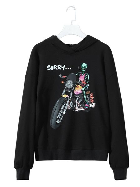 x ohhmeed letter & skeleton print drop shoulder hoodie 13fz#, Black
x ohhmeed letter & skeleton print drop shoulder hoodie 13fz#, Black