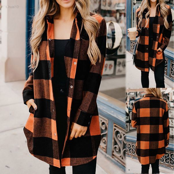 women long sleeves plaid print button open front long vest outerwear comfy elegant casual jacket 2021 l220725, Tan;black 
women long sleeves plaid print button open front long vest outerwear comfy elegant casual jacket 2021 l220725, Tan;black