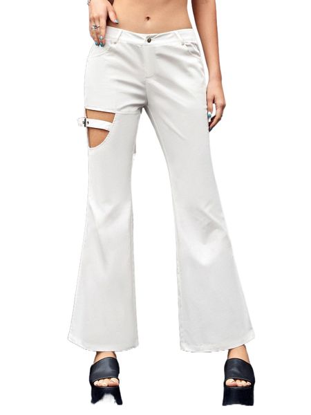 cut out grommet buckled detail flare leg pants s796#, Black;white
cut out grommet buckled detail flare leg pants s796#, Black;white
