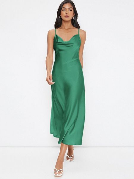 cowl neck solid slip dress 05jb#, Black;gray