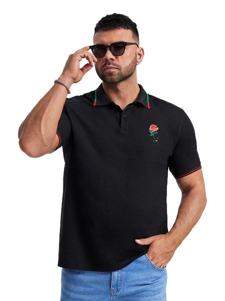 extended sizes men floral print contrast trim polo shirt c2yq#, White;black
extended sizes men floral print contrast trim polo shirt c2yq#, White;black
