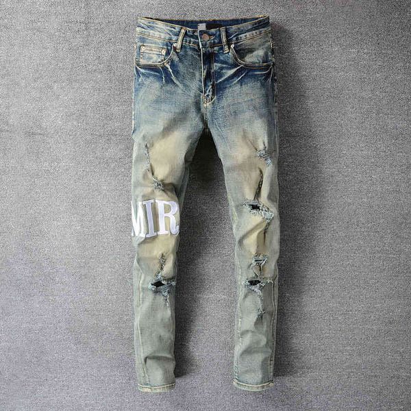 men's jeans fashion fashion brand high street hole letter printing used washed elastic motorcycle slim legged jeans g93o, Blue
men's jeans fashion fashion brand high street hole letter printing used washed elastic motorcycle slim legged jeans g93o, Blue