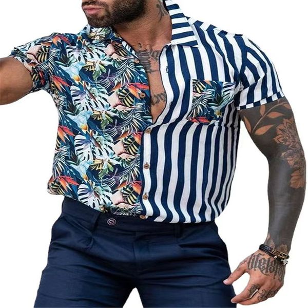 men's shirt summer beach european and american fashion trend men's short sleeve stripe splicing print casual, White;black
men's shirt summer beach european and american fashion trend men's short sleeve stripe splicing print casual, White;black