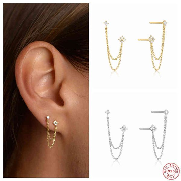 aide 925 sterling silver four zircons flower stud earrings women double studs chain tassel piercing earring 18k gold plated, Golden;silver
aide 925 sterling silver four zircons flower stud earrings women double studs chain tassel piercing earring 18k gold plated, Golden;silver