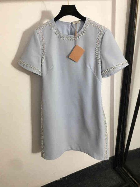 designer womens simple dresses fashion brand solid color pearl sequin beaded miu short sleeve dress luxury women clothing apparel, Black;gray
designer womens simple dresses fashion brand solid color pearl sequin beaded miu short sleeve dress luxury women clothing apparel, Black;gray