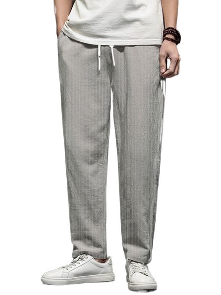 men drawstring waist slant pockets pants q3zj#, Black