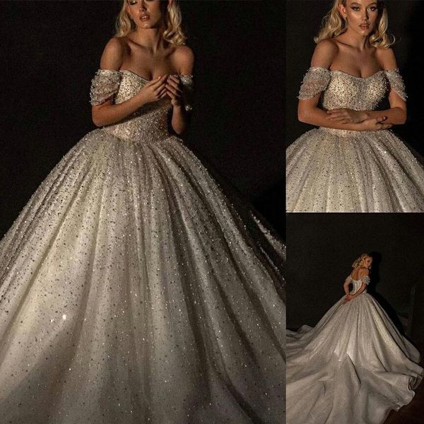 luxury pearls beading ball gown wedding dress puffy off shoulder short sleeve sequins bridal gowns custom beads lace bride dresses, White
luxury pearls beading ball gown wedding dress puffy off shoulder short sleeve sequins bridal gowns custom beads lace bride dresses, White
