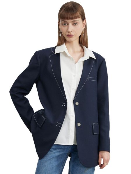 stitching flap detail blazer v3oa#, White