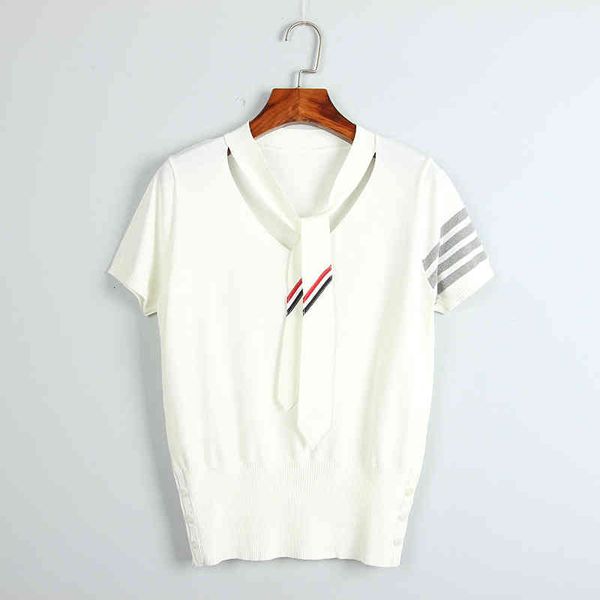 women's knits & tees tb knitwear niche early summer loose british college style v-neck short sleeve contrast color collar tie women 0sk, White
women's knits & tees tb knitwear niche early summer loose british college style v-neck short sleeve contrast color collar tie women 0sk, White