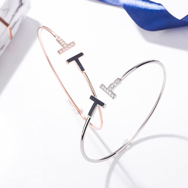 s925 sterling silver double letter bracelet fashion enamel epoxy inlaid diamond open men and women vwh0, Black
s925 sterling silver double letter bracelet fashion enamel epoxy inlaid diamond open men and women vwh0, Black