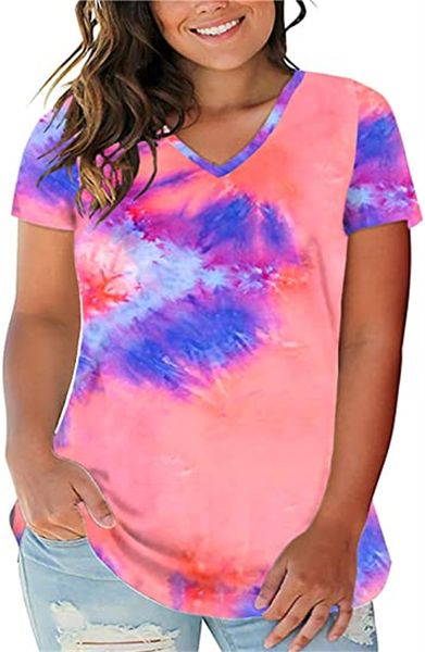 fashion plus-size women's casual summer t-shirt v-neck short sleeve top, White
fashion plus-size women's casual summer t-shirt v-neck short sleeve top, White