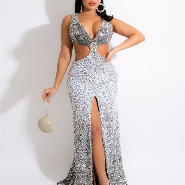 cm.yaya women sequins gradient color cut out waist high split mermaid maxi long dress summer spring night party club 220516, Black;gray
cm.yaya women sequins gradient color cut out waist high split mermaid maxi long dress summer spring night party club 220516, Black;gray