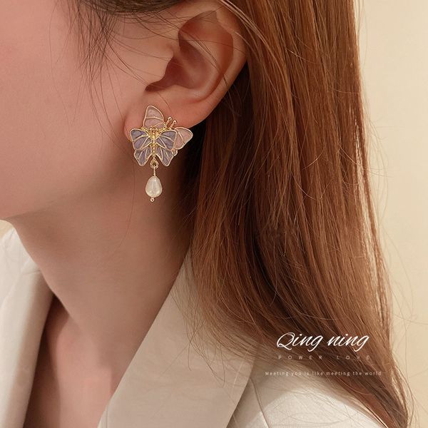 925 silver needle korean fashion simple super fairy earrings pearl butterfly sweet earrings unique design eardrop for women, Golden
925 silver needle korean fashion simple super fairy earrings pearl butterfly sweet earrings unique design eardrop for women, Golden