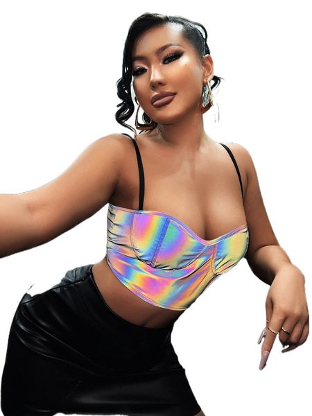 reflective holographic zip back bustier crop cami 72k1#, White
reflective holographic zip back bustier crop cami 72k1#, White