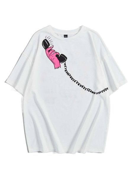 x scram weirdo telephone & skull print tee n3a9#, White
x scram weirdo telephone & skull print tee n3a9#, White