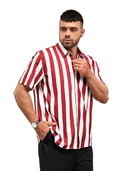 extended sizes men random vertical striped shirt a5hp#, White;black