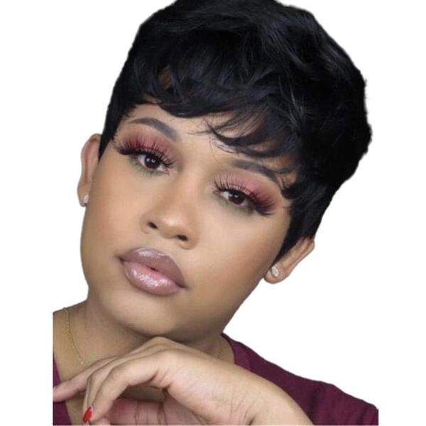 short bob straight human none lace full machine made wigs with bangs for black women brazilian virgin hair pixie cut wig, Black;brown
short bob straight human none lace full machine made wigs with bangs for black women brazilian virgin hair pixie cut wig, Black;brown