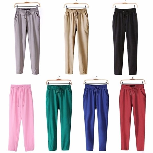 women high waist tie drawstring elastic waist pockets casual trousers y200418, Black;white