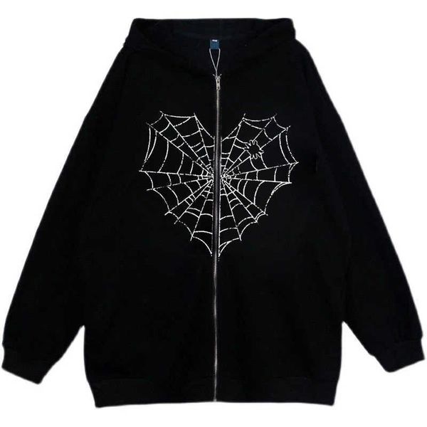 women hoodie y2k retro spider web printing loose autumn new fleece jacket zipper hooded pullover men and women jacket, Black
women hoodie y2k retro spider web printing loose autumn new fleece jacket zipper hooded pullover men and women jacket, Black