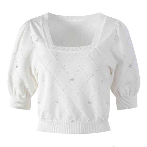 women's knits tees early autumn fashion square neck short sleeve rhomboid slim french bubble sweater eni0, White
women's knits tees early autumn fashion square neck short sleeve rhomboid slim french bubble sweater eni0, White