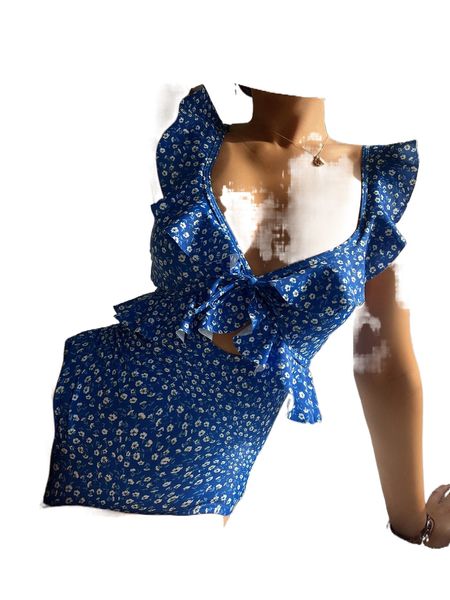 ditsy floral ruffle cut-out one piece swimsuit g03o#, White;black 
ditsy floral ruffle cut-out one piece swimsuit g03o#, White;black