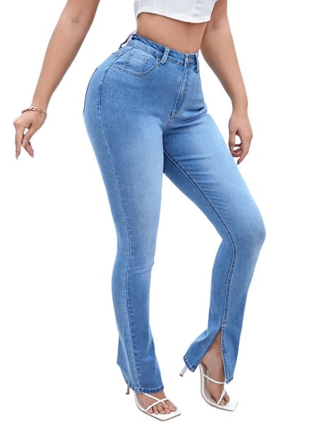 high waist split detail bootcut jeans g2pi#, Blue
high waist split detail bootcut jeans g2pi#, Blue