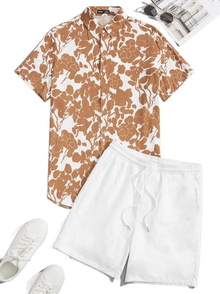 men floral print shirt & drawstring waist shorts d9ql#, Gray
men floral print shirt & drawstring waist shorts d9ql#, Gray