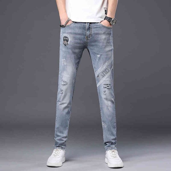 men's jeans light extravagant jeans men's fall slim fit small feet elastic light color trend broken hole little monster old buddha, Blue
men's jeans light extravagant jeans men's fall slim fit small feet elastic light color trend broken hole little monster old buddha, Blue