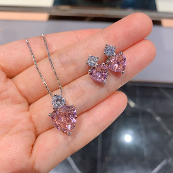 color treasure pink diamond love pendant necklace earrings jewelry set, Silver
color treasure pink diamond love pendant necklace earrings jewelry set, Silver