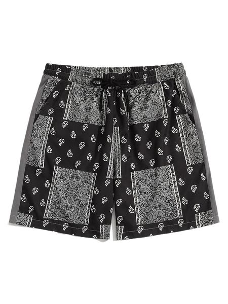 romwe guys paisley print drawstring shorts s3ln#, White;black
