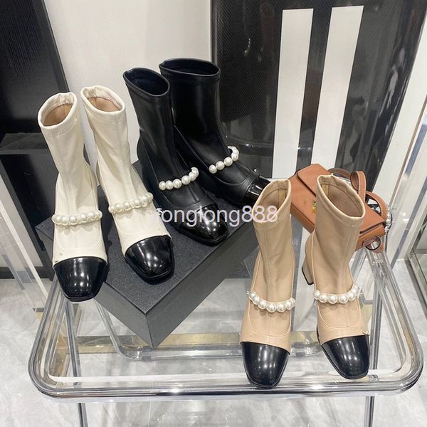boots high end quality thin boots women's autumn and winter style square head pearl chain thick heel short high martin, Black
boots high end quality thin boots women's autumn and winter style square head pearl chain thick heel short high martin, Black