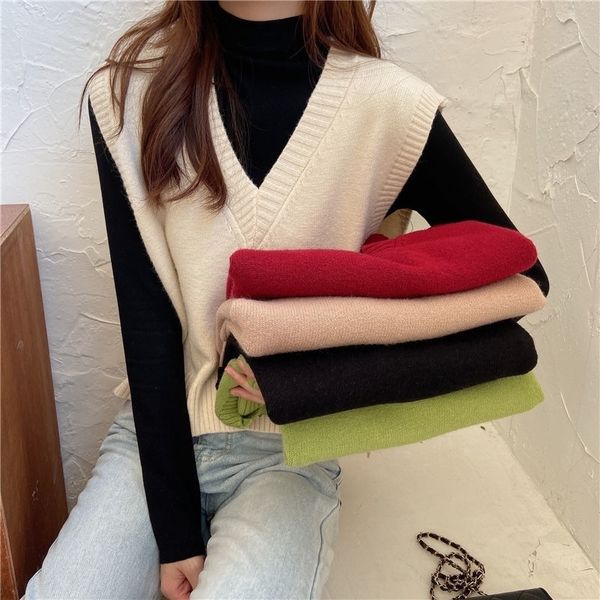 spring and autumn loose vneck solid color sleeveless sleeveless sweater korean loose vest female student vest y201128, Black;white
spring and autumn loose vneck solid color sleeveless sleeveless sweater korean loose vest female student vest y201128, Black;white