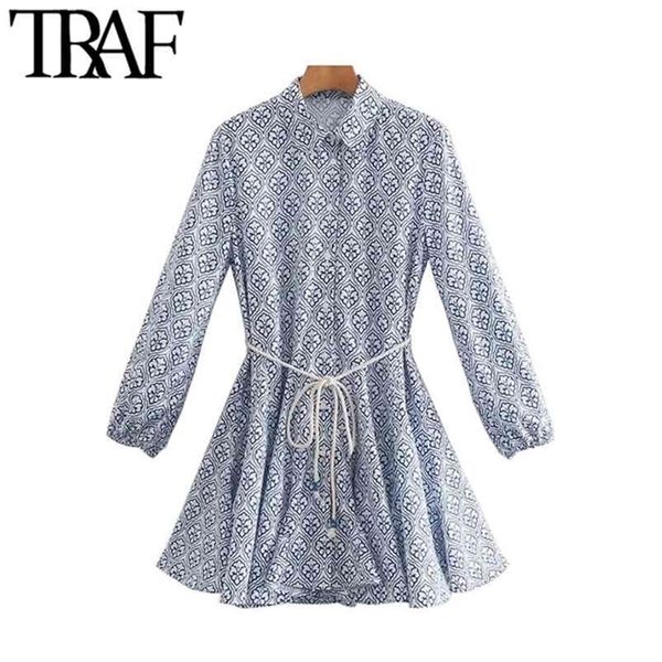 women chic fashion with belt printed ruffled mini dress vintage long sleeve button up female dresses vestidos 210507, Black;gray
women chic fashion with belt printed ruffled mini dress vintage long sleeve button up female dresses vestidos 210507, Black;gray