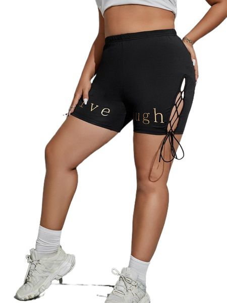 plus letter graphic lace-up side biker shorts 79zu#, Black
plus letter graphic lace-up side biker shorts 79zu#, Black