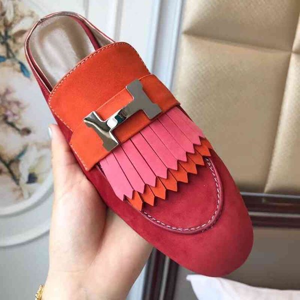 h shoes herme mules18 style metal h buckle tassel sandals leather flat bottomed round head baotou half slippers are versatile designer luxur, Black
h shoes herme mules18 style metal h buckle tassel sandals leather flat bottomed round head baotou half slippers are versatile designer luxur, Black