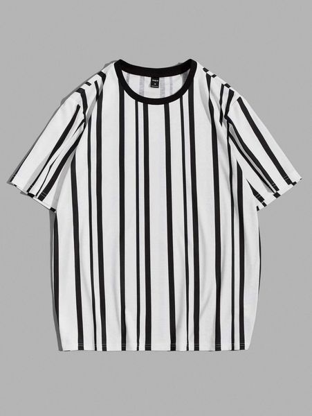 men striped print tee u7lr#, White;black
