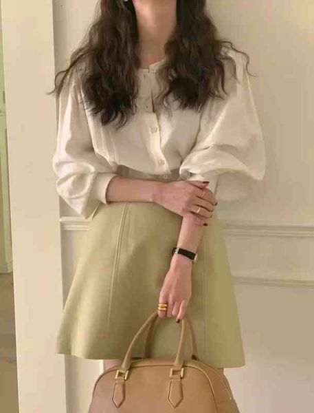 women's two piece pants spring south korea dongdamen leisure solid color lanterns long sleeve loose shirt short skirt suit women xzkm, White
women's two piece pants spring south korea dongdamen leisure solid color lanterns long sleeve loose shirt short skirt suit women xzkm, White