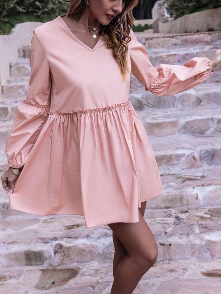 lantern sleeve frill trim dress i0ir#, Black;gray